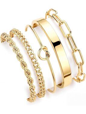 Stylish Sterling Silver Cuff Bangle Bracelet Set for Women - Waterproof